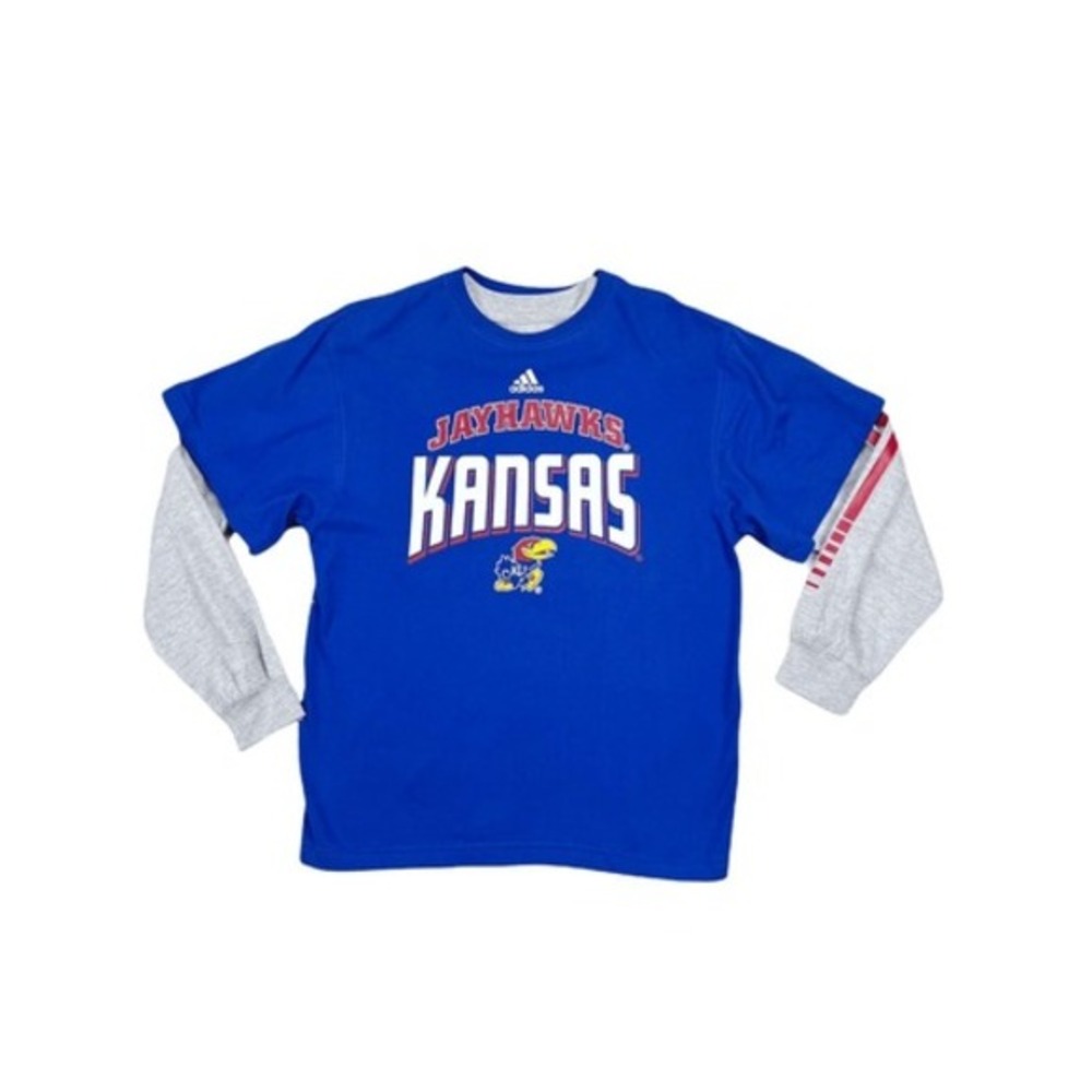 Adidas Kid's KU Kansas Jayhawks 2-in-1 Short & Long Sleeve Tee Medium 10-12